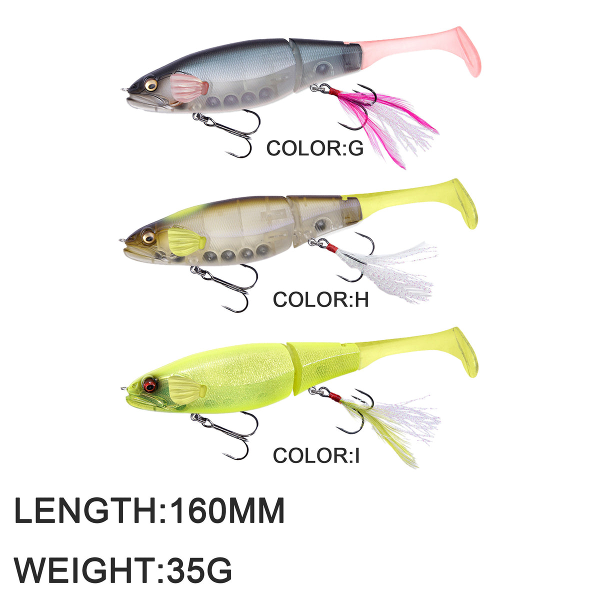 3pc 160mm/35g Floating Single-Joint Minnow Hard Bait with Soft Tail