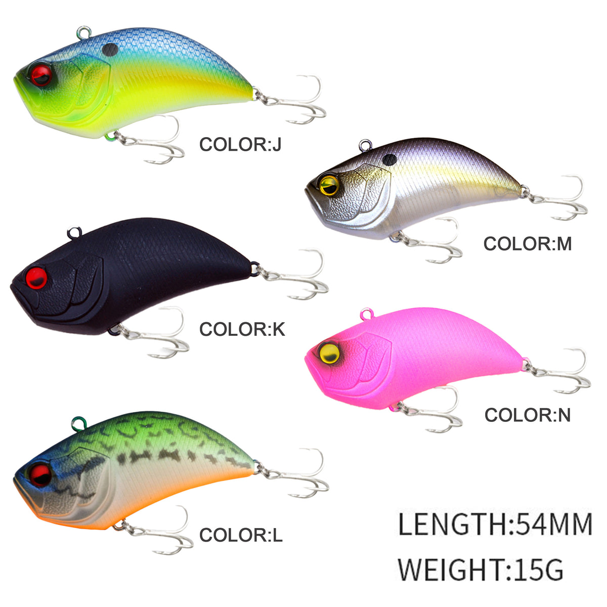 5pc 54mm/15g Sinking VIB Fishing Lure, Full Water Layer Hard Bait for Culter, Bass and Predatory Fish