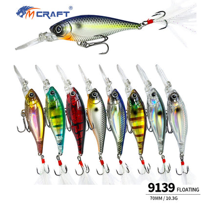 5pc 2.76in 0.36oz / 70mm 10.3g Floating Minnow Hard Lure, Bionic Internal Laser Artificial Bait for Freshwater & Saltwater Fishing