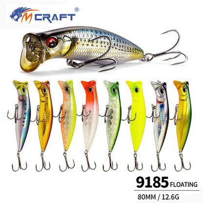 5pc 3.15in 0.44oz / 80mm 12.6g Floating Topwater Popper Lure, Hard Bait for Bass & Mandarin Fish