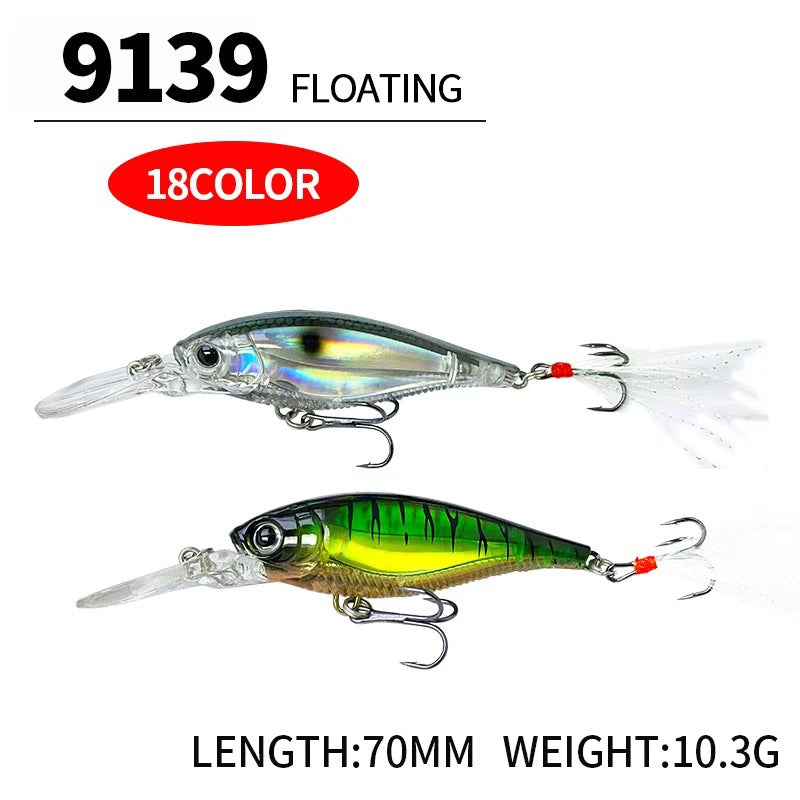 5pc 2.76in 0.36oz / 70mm 10.3g Floating Minnow Hard Lure, Bionic Internal Laser Artificial Bait for Freshwater & Saltwater Fishing