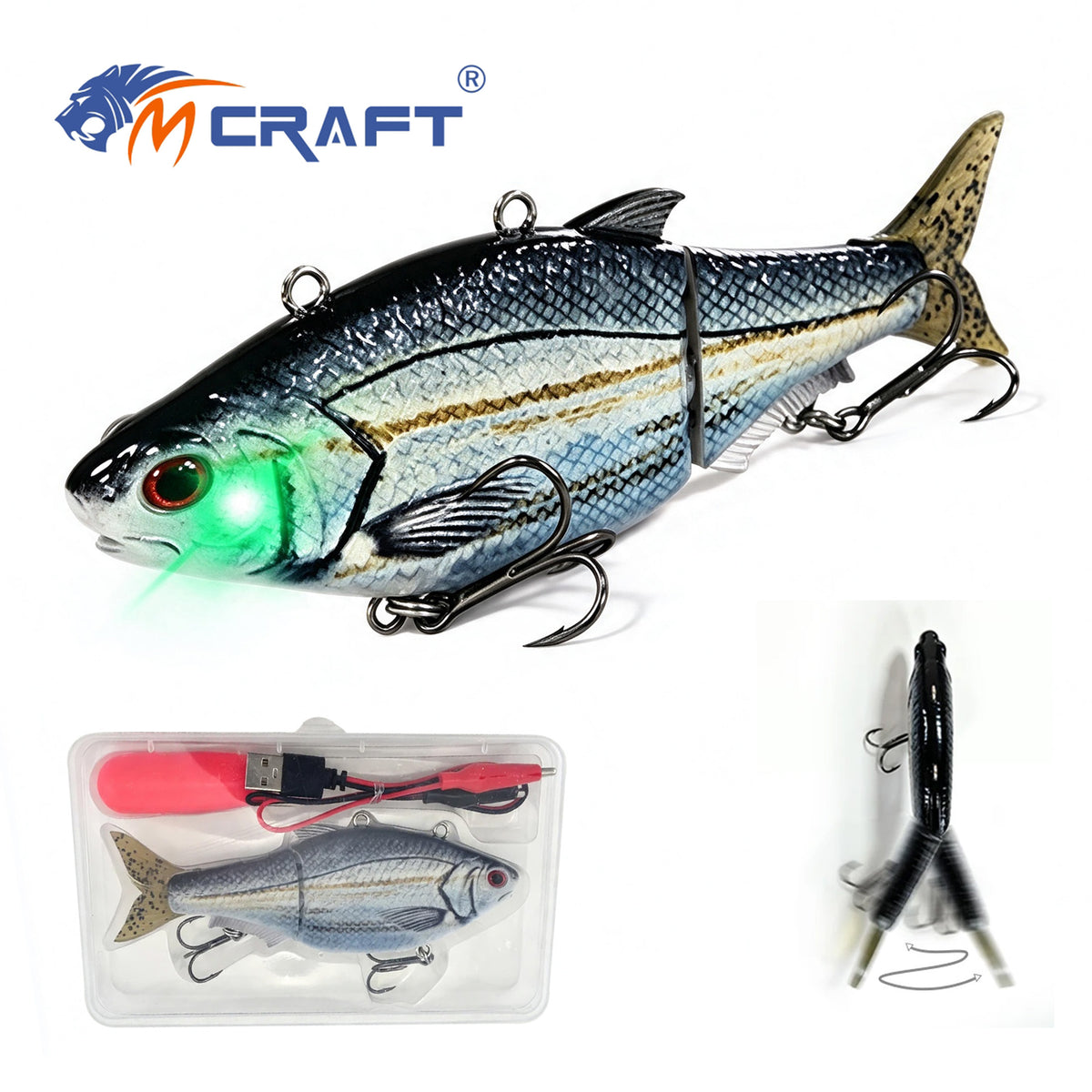 165mm/29.2g Automatic Swimming Bait Customized Fishing Lure Tail-driven Electronic Robot Bait with Anti-tangle Function & LED Light