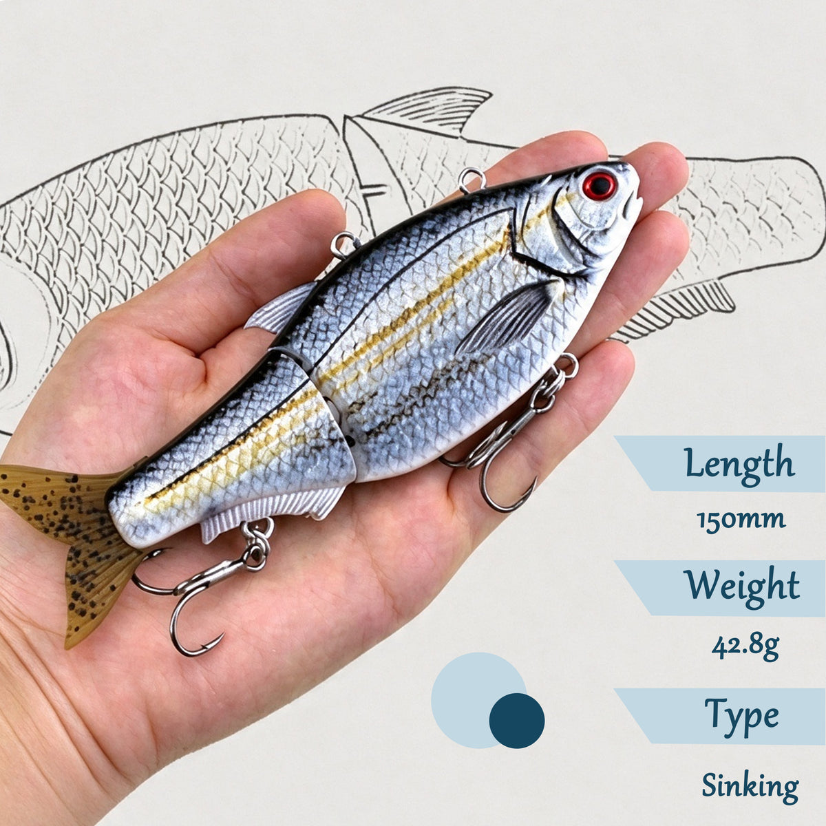 165mm/29.2g Automatic Swimming Bait Customized Fishing Lure Tail-driven Electronic Robot Bait with Anti-tangle Function & LED Light