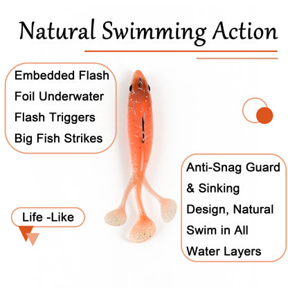 5pc Boneshad Easy Catch Soft Fishing Lures with BKK Hooks,Trembly Sinking and Vibrating Swim for More Bites, Pre-Rigged Swimbaits for Bass, Trout, Crappie, Walleye, Freshwater Saltwater Fishing