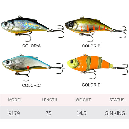 4pc 75mm /14.5g Sinking VIB Hard Fishing Lure, Vibrating Lipless Hard Bait for Culter, Largemouth Bass Freshwater Fishing