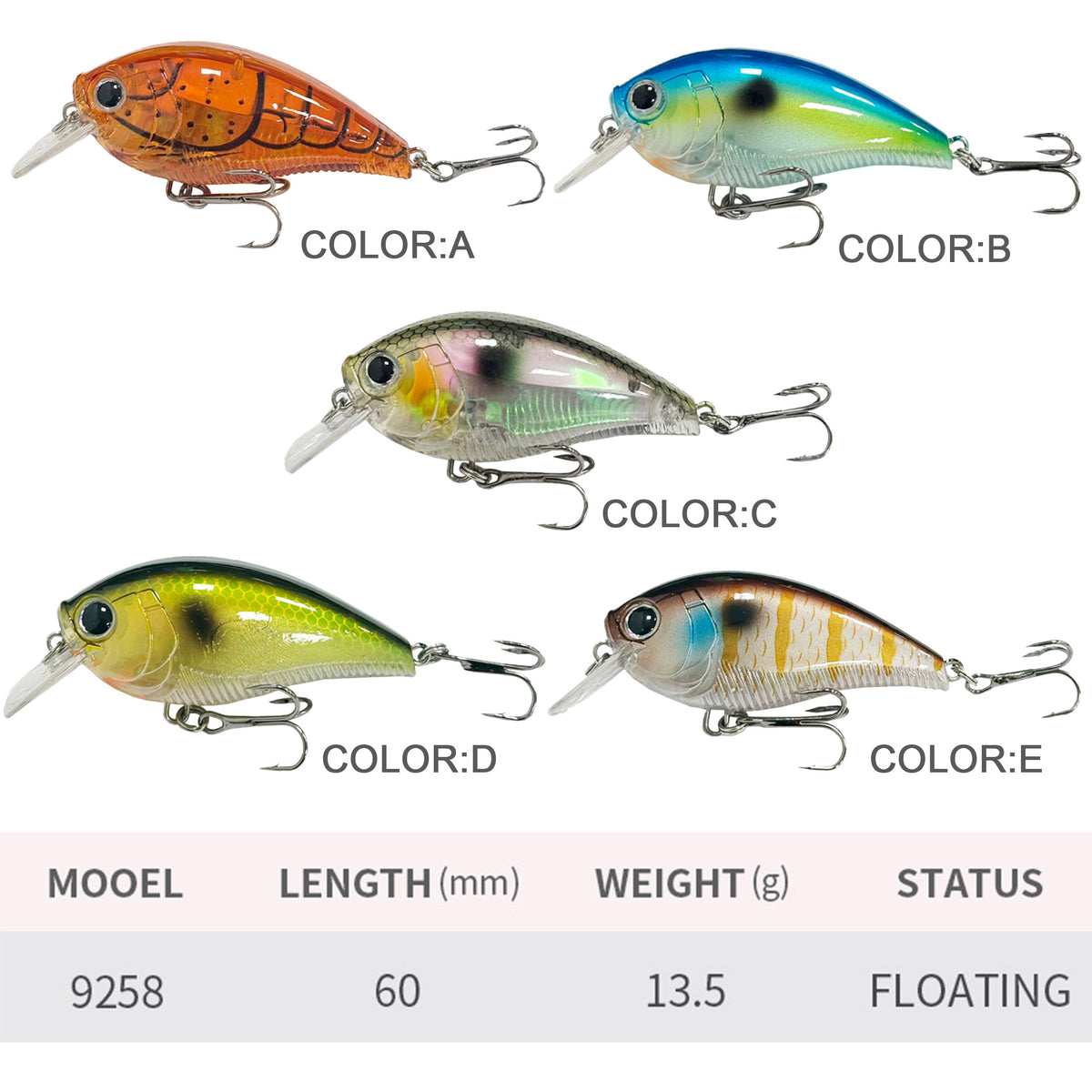 5pc 60mm/13.5g Crankbait Lure