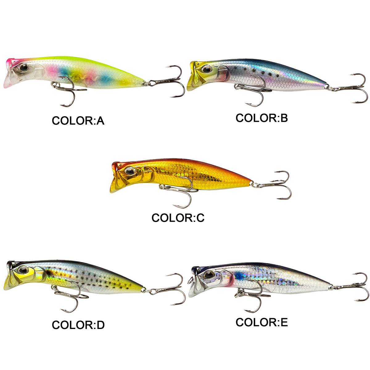 5pc 3.15in 0.44oz / 80mm 12.6g Floating Topwater Popper Lure, Hard Bait for Bass & Mandarin Fish