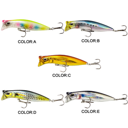 5pc 3.15in 0.44oz / 80mm 12.6g Floating Topwater Popper Lure, Hard Bait for Bass & Mandarin Fish