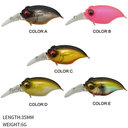 5pc 1.38in 0.21oz / 35mm 6g Noise Crankbait Hard Lure, GRIFFON Little Devil Artificial Bait for Bass Fishing