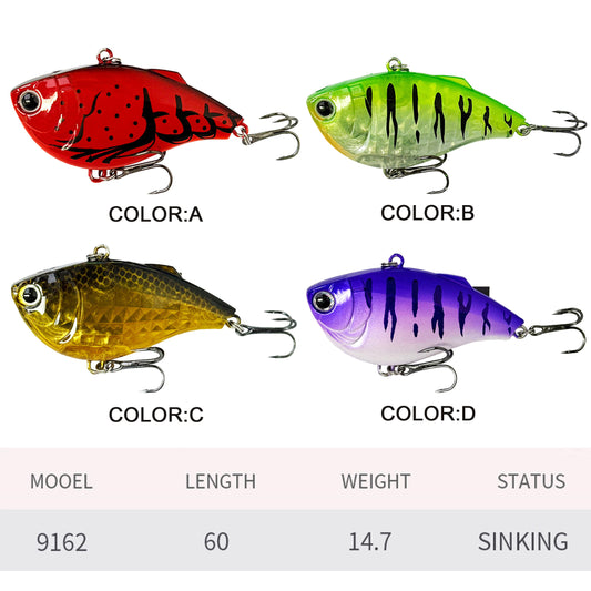 4pc 2.36in 0.52 oz/60mm 14.7g Sinking Plastic VIB Fishing Lure, Japanese Style 3D Vibration Hard Bait for Bass Freshwater Fishing