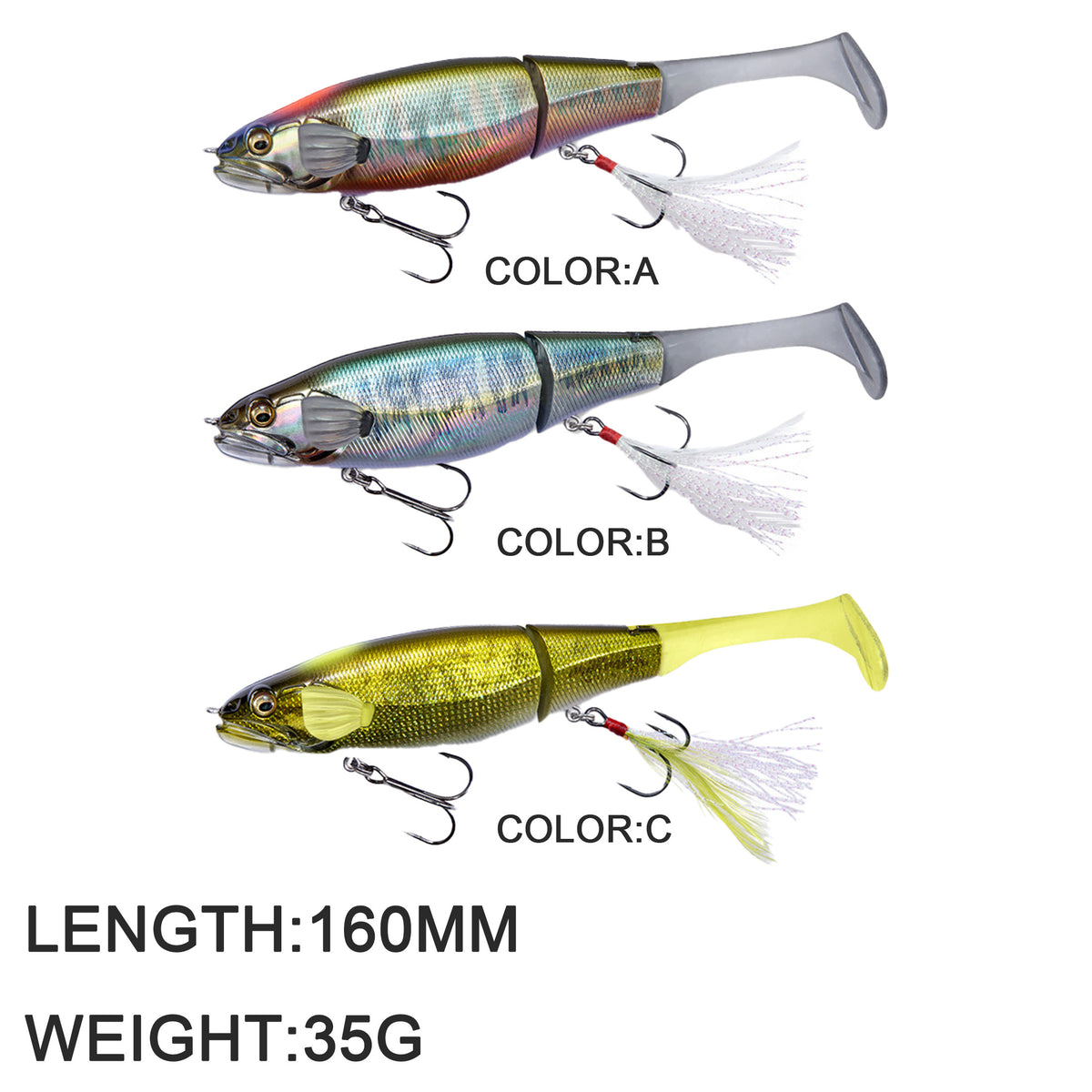 3pc 160mm/35g Floating Single-Joint Minnow Hard Bait with Soft Tail