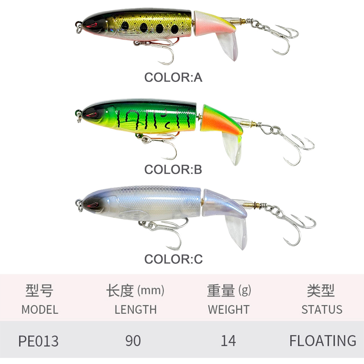 3pc 90mm/14g Topwater Whopper Plopper Lure