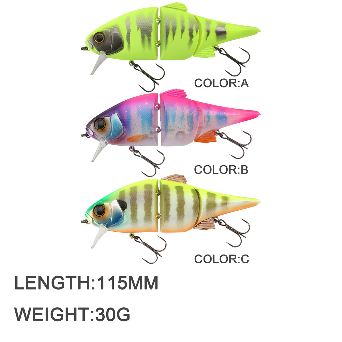 3pc 115mm/30g Floating Multi-Jointed Minnow Glide Bait