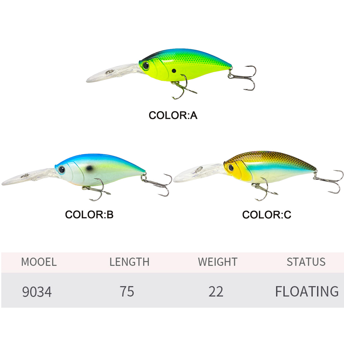 3pc 2.95in 0.80oz  75mm 22.5g Floating Crankbait Hard Lure, Freshwater & Saltwater Bionic Bait for Bass, Topmouth Culter & Mandarin Fish