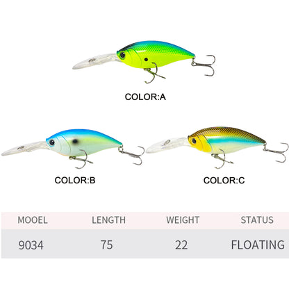 3pc 2.95in 0.80oz  75mm 22.5g Floating Crankbait Hard Lure, Freshwater & Saltwater Bionic Bait for Bass, Topmouth Culter & Mandarin Fish