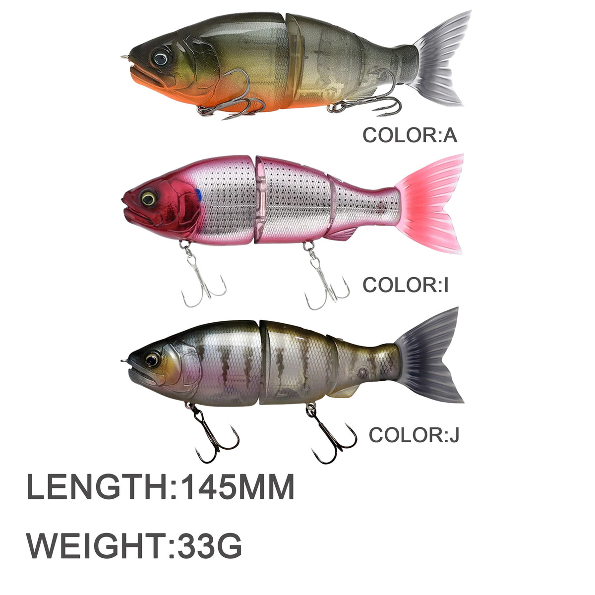 3pc 145mm/33g Slow Sinking Multi-Jointed Glide Bait