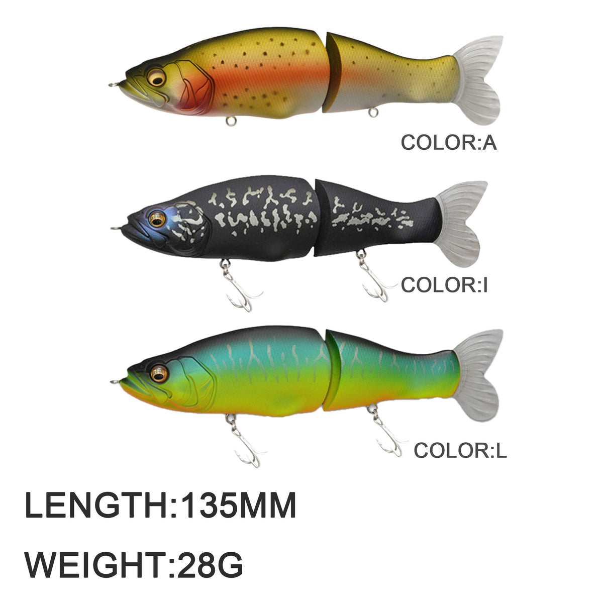 3pc 135mm/28g Slow Sinking Single-Joint Glide Bait