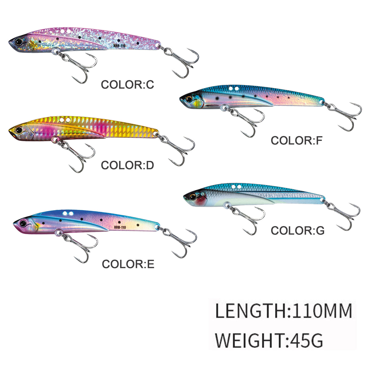 5pc 110mm / 45g VIB Pencil Fishing Lure, Sinking All Water Layers Hard Bait, Long Cast Artificial Bait for Freshwater Saltwater
