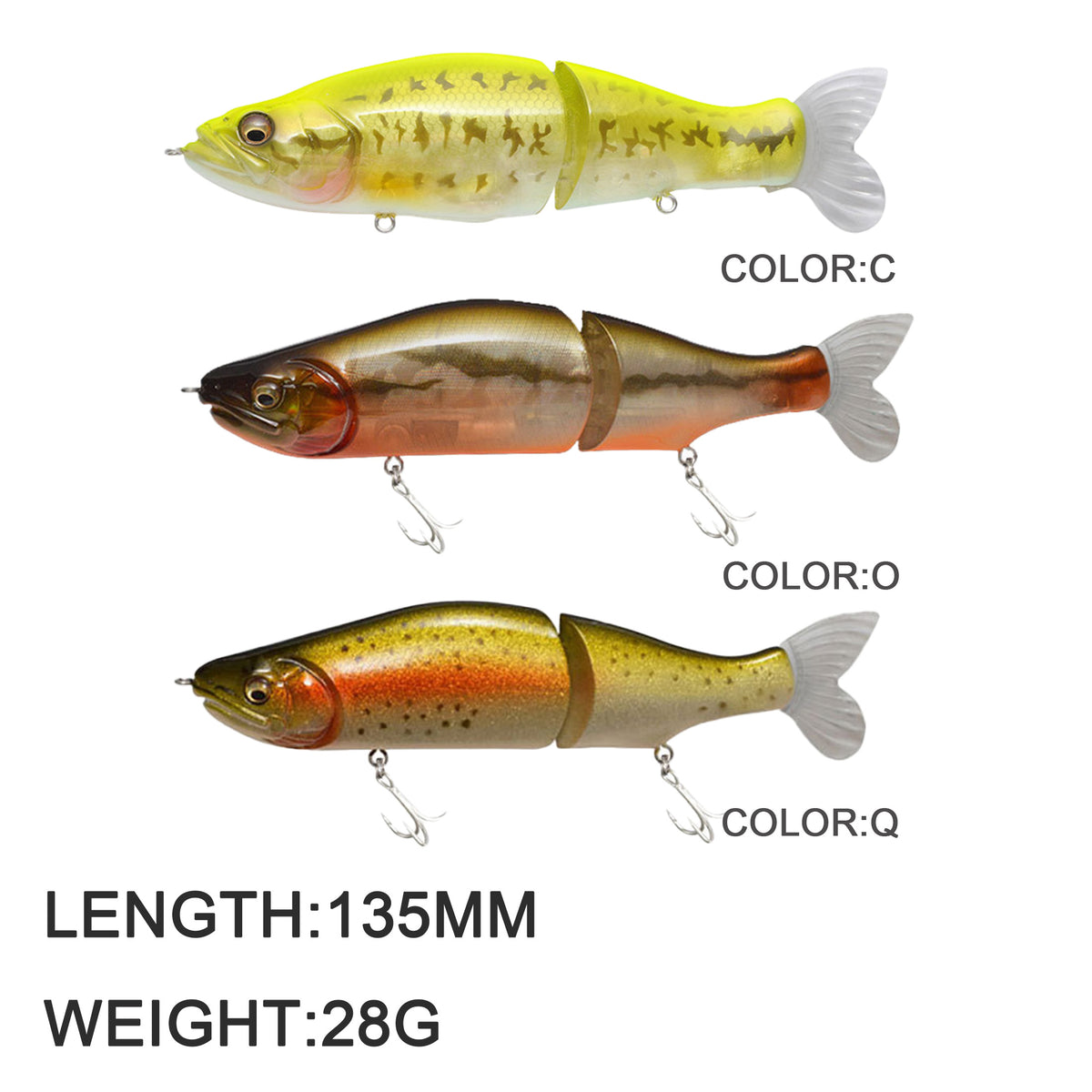 3pc 135mm/28g Slow Sinking Single-Joint Glide Bait