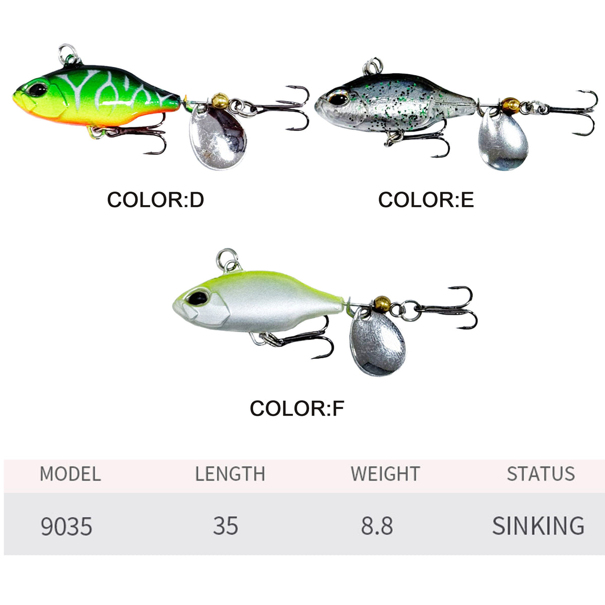 3pc 1.38in 0.31oz / 35mm 8.8g Sinking VIB Lure With Metal Blade, Artificial Hard Bait for Topmouth Culter, Bass Freshwater Fishing