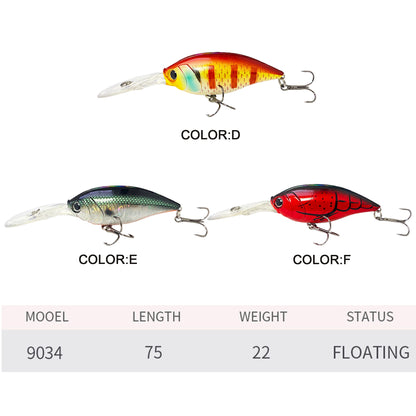 3pc 2.95in 0.80oz  75mm 22.5g Floating Crankbait Hard Lure, Freshwater & Saltwater Bionic Bait for Bass, Topmouth Culter & Mandarin Fish