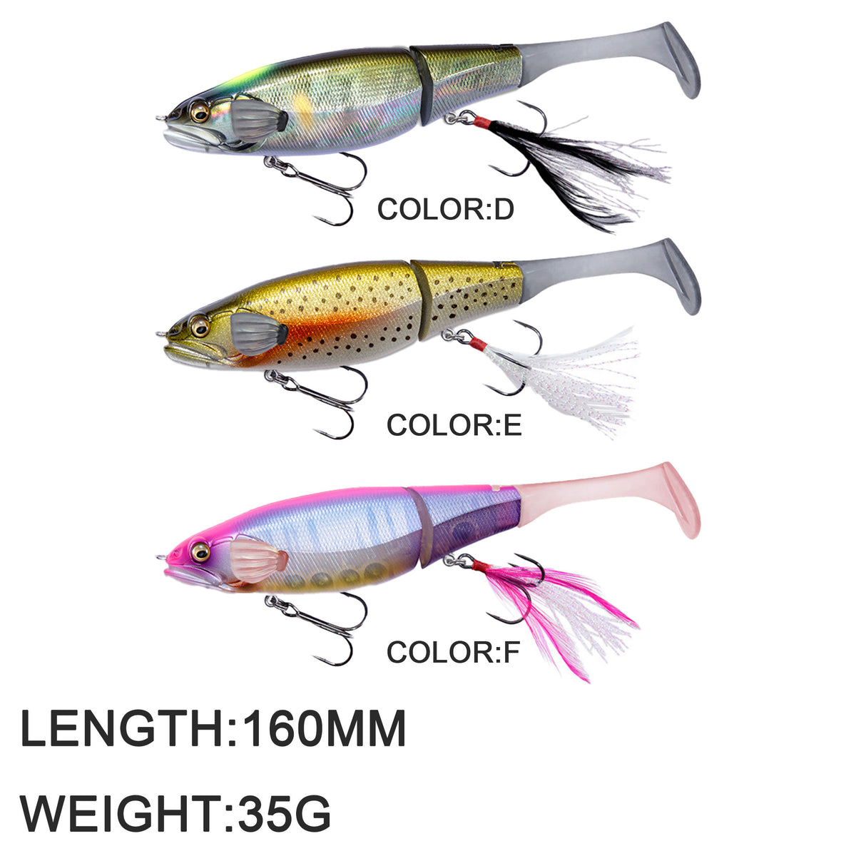 3pc 160mm/35g Floating Single-Joint Minnow Hard Bait with Soft Tail
