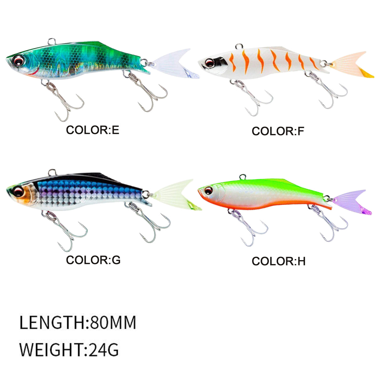 4pc 3.15in 0.85oz  80mm 24g Sinking VIB Hard Lure, Plastic Artificial Bait for Topmouth Culter & Bass Freshwater Fishing