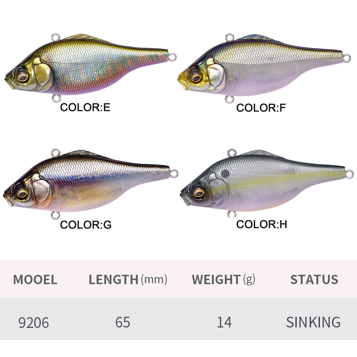 4pc 2.56in 0.49oz / 65mm 14g Long-Range Casting VIB Fishing Lure, Sinking Hard Bait for Walleye & Bass
