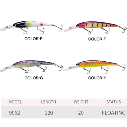 4pc 4.72in 0.71oz / 120mm 20g Floating Minnow Hard Lure, Realistic Artificial Bait for Topmouth Culter & Bass Freshwater Saltwater Fishing