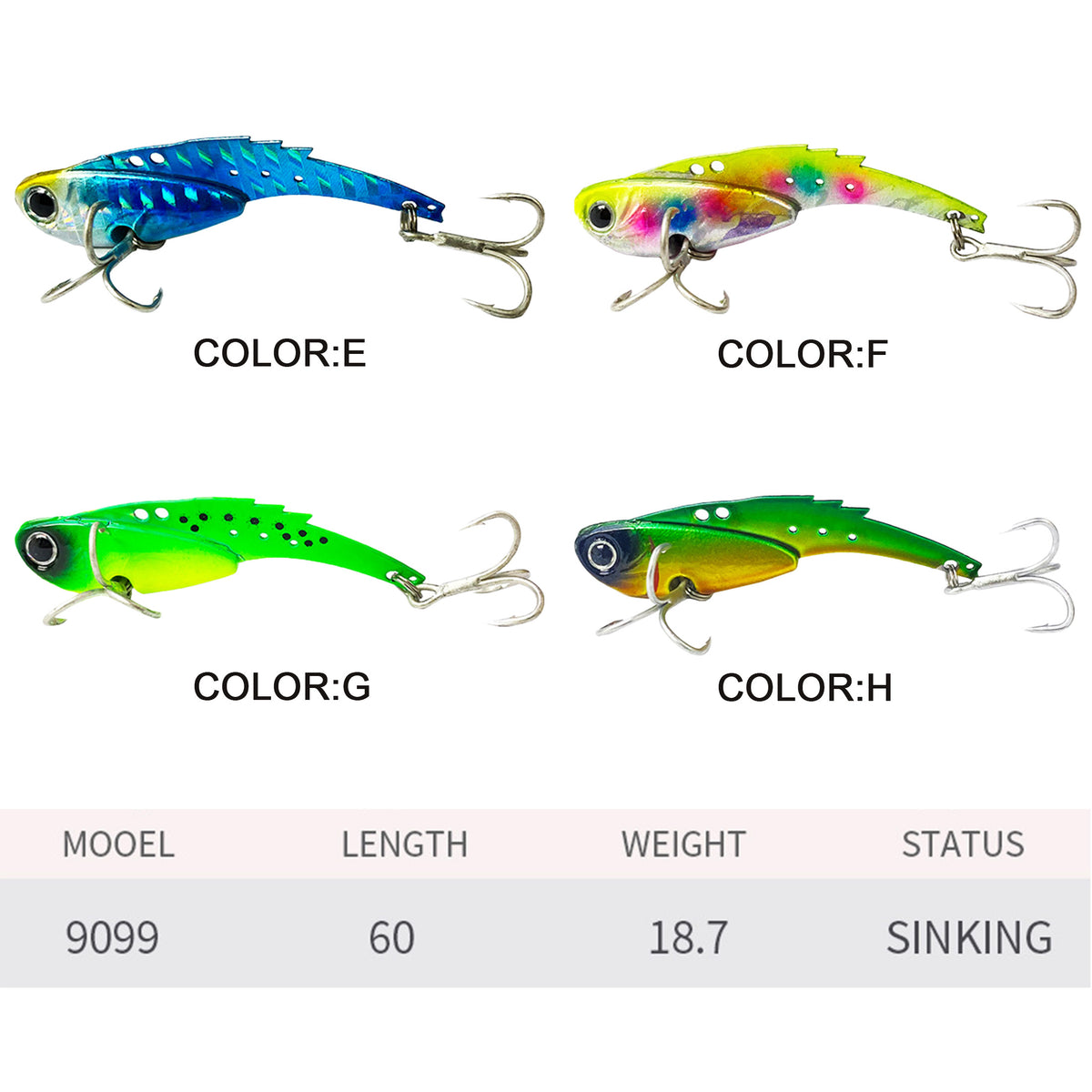 4pc 2.36in 0.66oz/60mm 18.7g Sinking VIB Hard Lure, Long Casting Vibrating Fishing Lure for Topmouth Culter, Mandarin Fish Freshwater Fishing