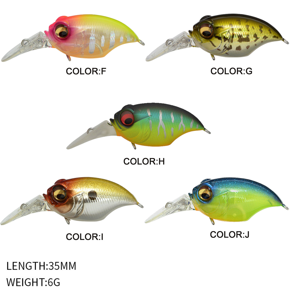 5pc 1.38in 0.21oz / 35mm 6g Noise Crankbait Hard Lure, GRIFFON Little Devil Artificial Bait for Bass Fishing