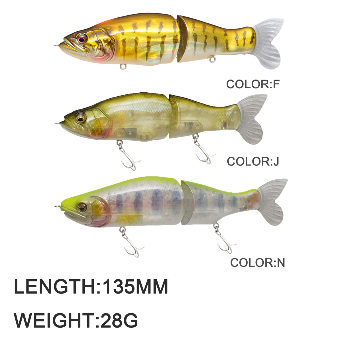 3pc 135mm/28g Slow Sinking Single-Joint Glide Bait