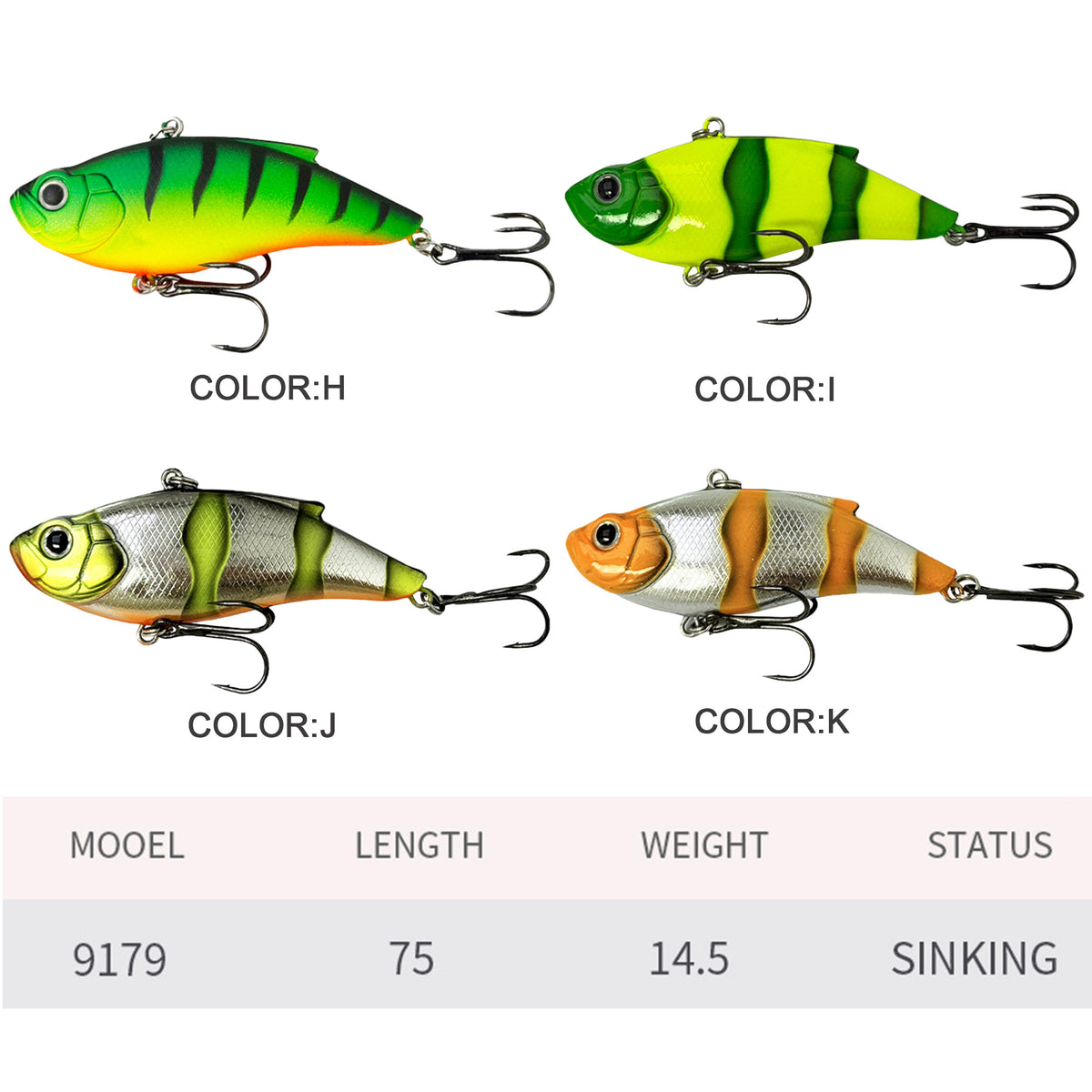 4pc 75mm /14.5g Sinking VIB Hard Fishing Lure, Vibrating Lipless Hard Bait for Culter, Largemouth Bass Freshwater Fishing