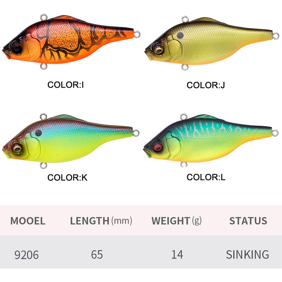 4pc 2.56in 0.49oz / 65mm 14g Long-Range Casting VIB Fishing Lure, Sinking Hard Bait for Walleye & Bass