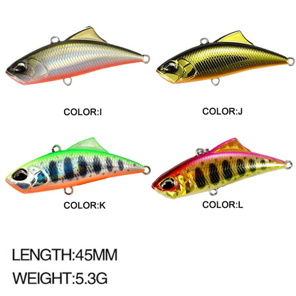 4pc 1.77in 0.19oz/45mm 5.3g Sinking VIB Fishing Lure, Long Cast Hard Bait for Bass, Culter and Predatory Fish