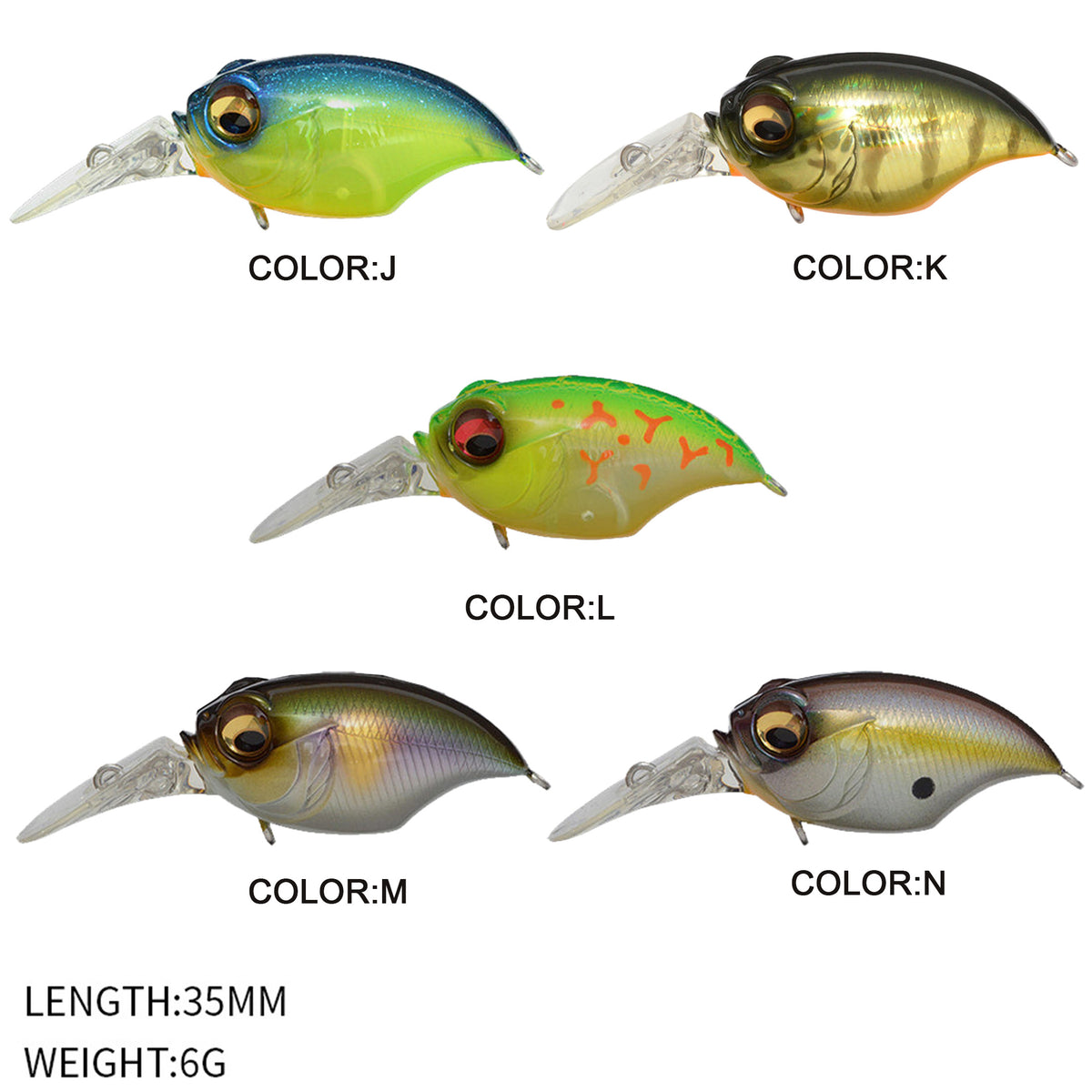 5pc 1.38in 0.21oz / 35mm 6g Noise Crankbait Hard Lure, GRIFFON Little Devil Artificial Bait for Bass Fishing