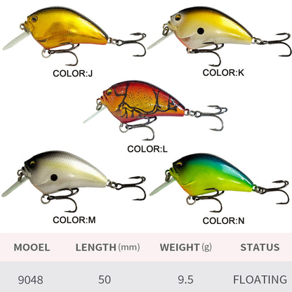 5pc 1.97in 0.34oz  50mm 9.5g Floating Crankbait Hard Lure, Plastic Bait for Bass & Topmouth Culter
