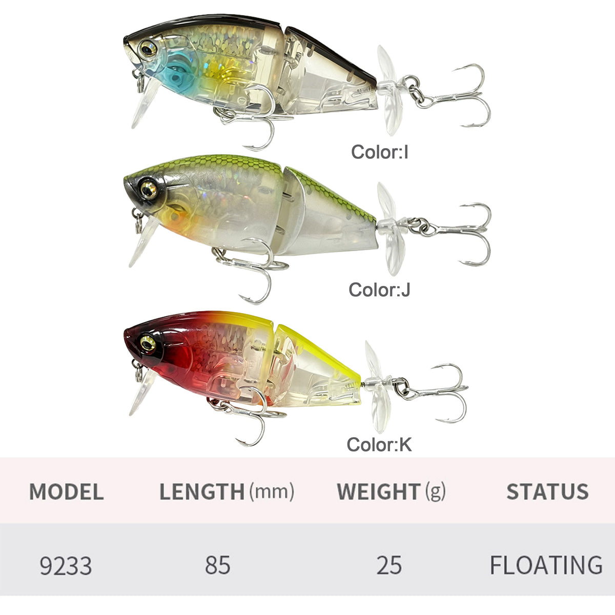 3pc 85mm/25g Topwater Minnow Prop Lure